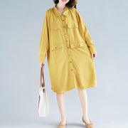 DIY yellow Cotton Wardrobes Mom Tutorials lapel collar short Dress