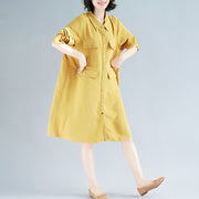 DIY gelbe Baumwollgarderoben Mom Tutorials Reverskragen kurzes Kleid