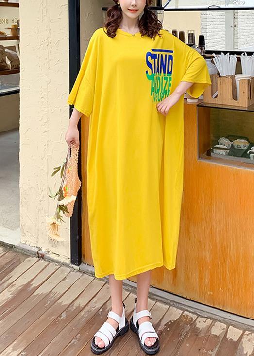 DIY yellow Letter Tunics o neck baggy Maxi Dresses - SooLinen