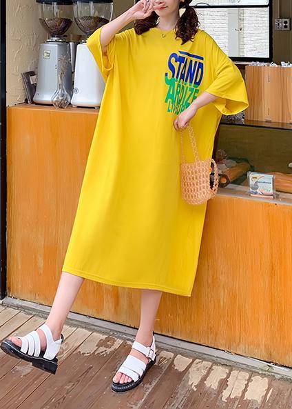 DIY yellow Letter Tunics o neck baggy Maxi Dresses - SooLinen