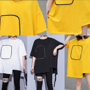 DIY yellow cotton clothes For Women o neck Midi summer blouses - SooLinen