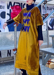 DIY yellow cotton clothes Women o neck Sequined Maxi spring Dress - SooLinen
