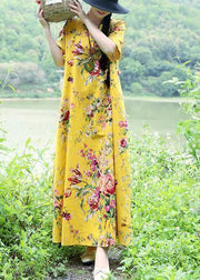 DIY yellow linen cotton outfit Boho Fabrics big hem cotton robes summer Dress - SooLinen