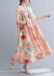 DIY Pink Print Cinched Sommer langes Kleid