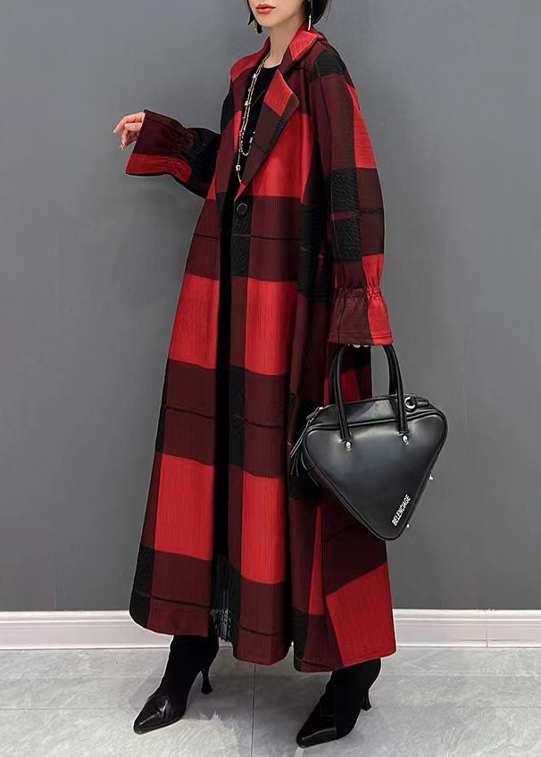 DIY asymmetric Plus Size maxi coat red plaid daily coats