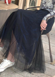 DTY Blue Elastic Waist Draping Tulle A Line Skirt Spring