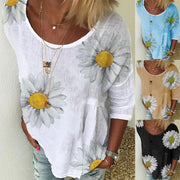 Daisy Print T Shirt Women Casual Tops Outfits - SooLinen