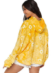 Daisy Print Tie Dye Hoodies Women Yellow Sweatshirts - SooLinen