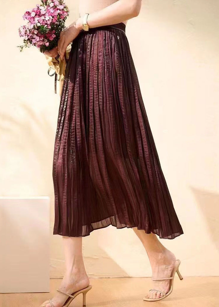 Dark Purple Patchwork Silk Skirt Wrinkled Summer