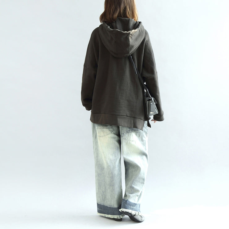 Dark gray oversized winter tops hoodies cotton outwear plus size