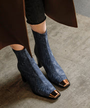 Denim Blue Boots Boutique Splicing Chunky Zippered