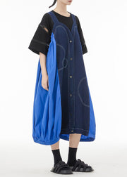 Denim Blue Patchwork Cotton Strap Dress Oversized Summer