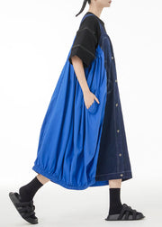 Denim Blue Patchwork Cotton Strap Dress Oversized Summer