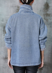 Denim Blue Patchwork Fleece Wool Lined Coat Oversized Winter