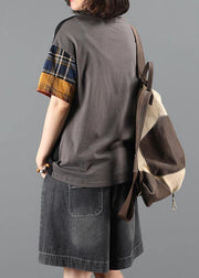 Denim shorts suit women summer loose gray plaid stitching two-piece suit - SooLinen