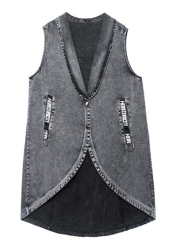 Denim waistcoat vest jacket loose mid-length waistband outer wear - SooLinen