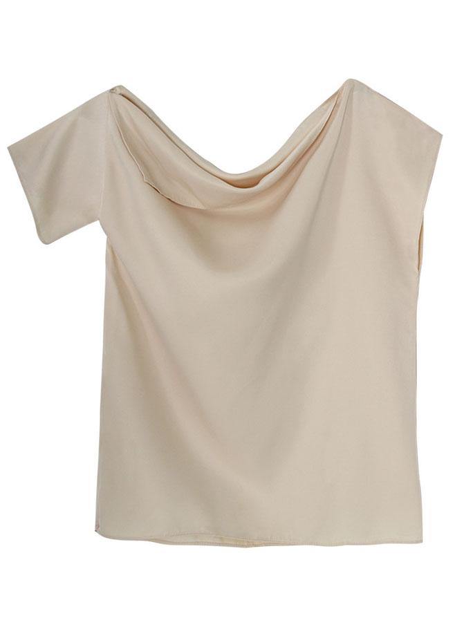Diy Beige One Shoulder Asymmetrical design Blouses silk Summer - SooLinen