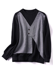 Diy Black Asymmetrical Patchwork Cotton Fake Two Piece Sweatshirt Streetwear Winter