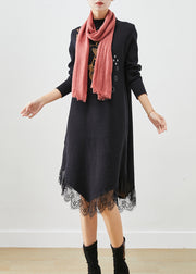 Diy Black Asymmetrical Patchwork Knit Dress Fall