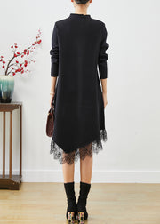 Diy Black Asymmetrical Patchwork Knit Dress Fall