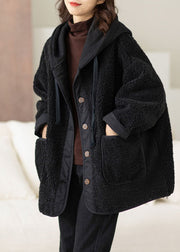 Diy Black Hooded Patchwork Thick Teddy Faux Fur Coats In Winter