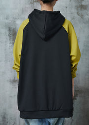 Diy Black Hooded Patchwork Warm Fleece Pullover Streetwear Spring