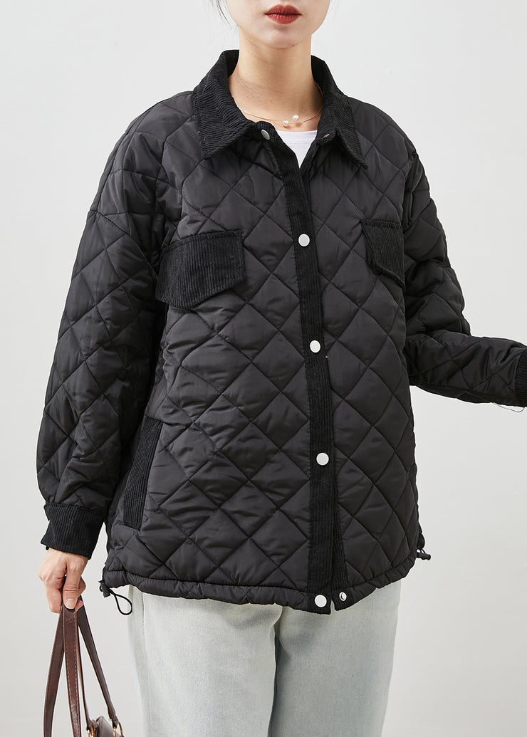 Diy Black Oversized Patchwork Fine Cotton Filled Witner Jacket