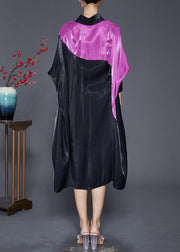 Diy Black Oversized Patchwork Silk Maxi Dress Batwing Sleeve
