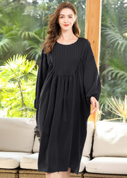 Diy Black Oversized Patchwork Wrinkled Chiffon Maxi Dress Batwing Sleeve