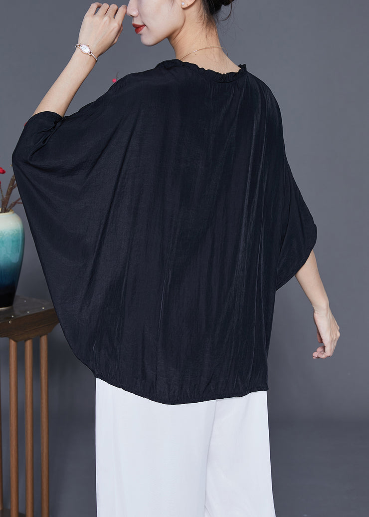 Diy Black Oversized Wrinkled Silk Shirt Top Summer