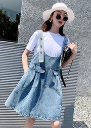 Diy Blue Oversized Patchwork Denim Strap Dress Two Piece Set Women Clothing Summer