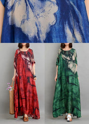 Blue Print Half Sleeve Two Pieces Set Summer Chiffon Dress - SooLinen