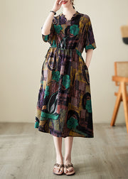 Diy Brown Cinched Print Linen Maxi Dresses Summer