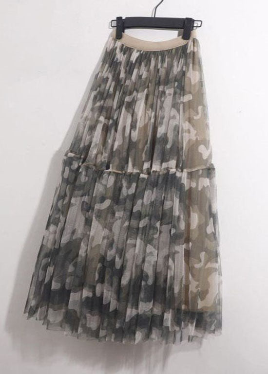 Diy Camouflage Wrinkled Patchwork Tulle Skirt Summer