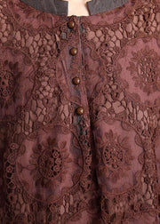 Diy Chocolate Embroideried Pockets Lace Button Summer Dresses - SooLinen