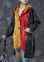 Diy Colorblock Asymmetrical Patchwork Denim Coat Outwear Spring