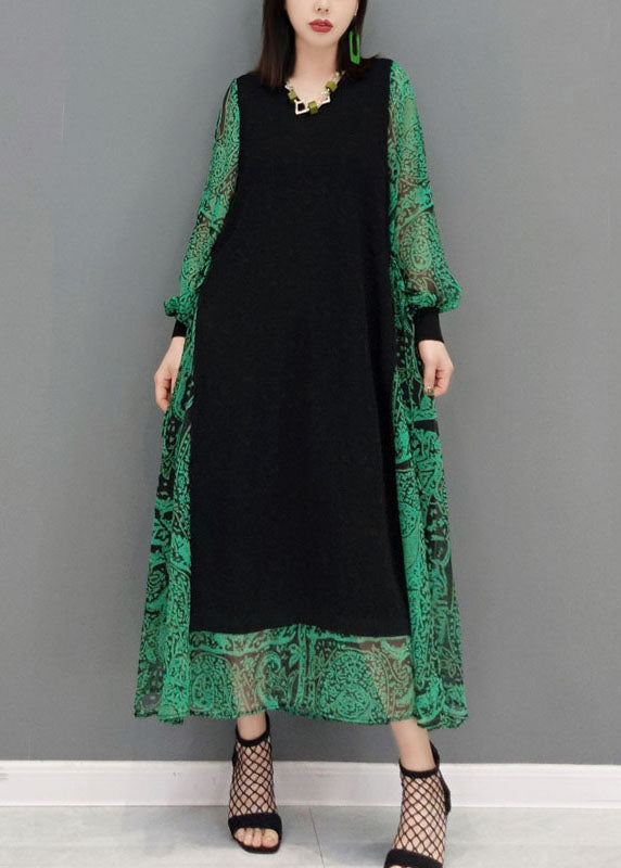 Diy Green O-Neck Tie Taille Lace Patchwork Knit Dress Spring
