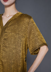Diy Green Yellow Asymmetrical Silk Two Piece Set Women Clothing Fall