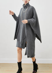 Diy Grey High Neck Asymmetrical Knit Dress Two Piece Suit Set Spring