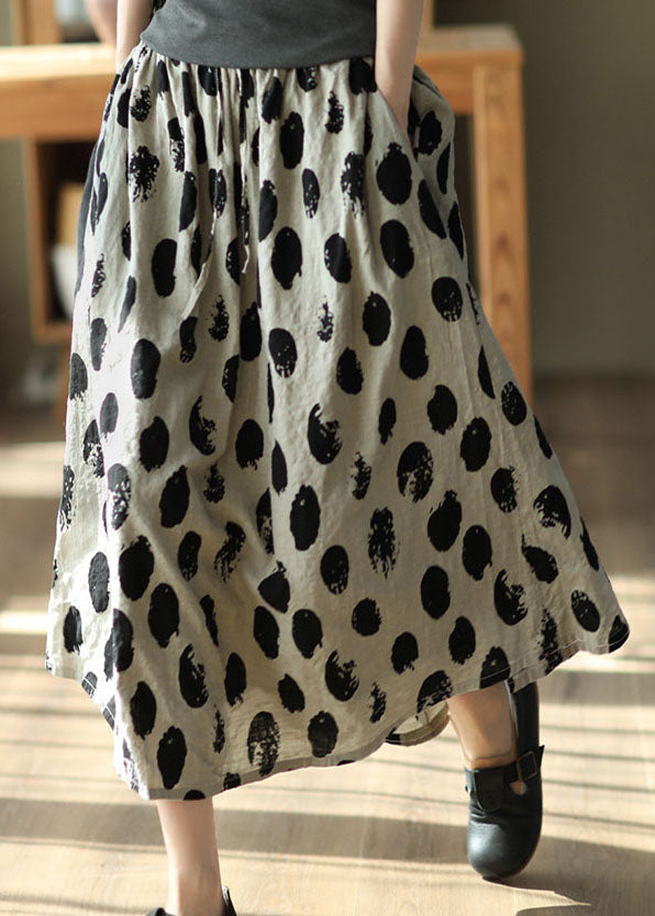 Diy Grey Wrinkled Exra Large Hem Print Linen Skirts Spring