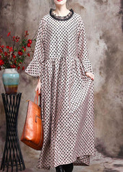 Diy Khaki Dot Silk Patchwork Lace Mid Dress Summer - SooLinen