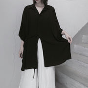Diy Lapel Batwing Sleeve Blouses For Women Photography Black Top - SooLinen