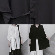 Diy Lapel Batwing Sleeve Blouses For Women Photography Black Top - SooLinen