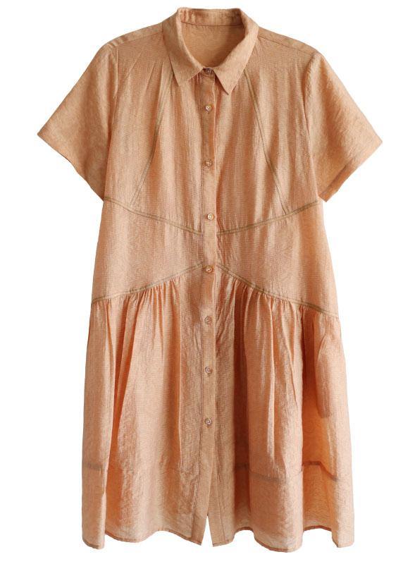 Diy Orange Yellow Peter Pan Collar Button Summer Dresses Short Sleeve - SooLinen