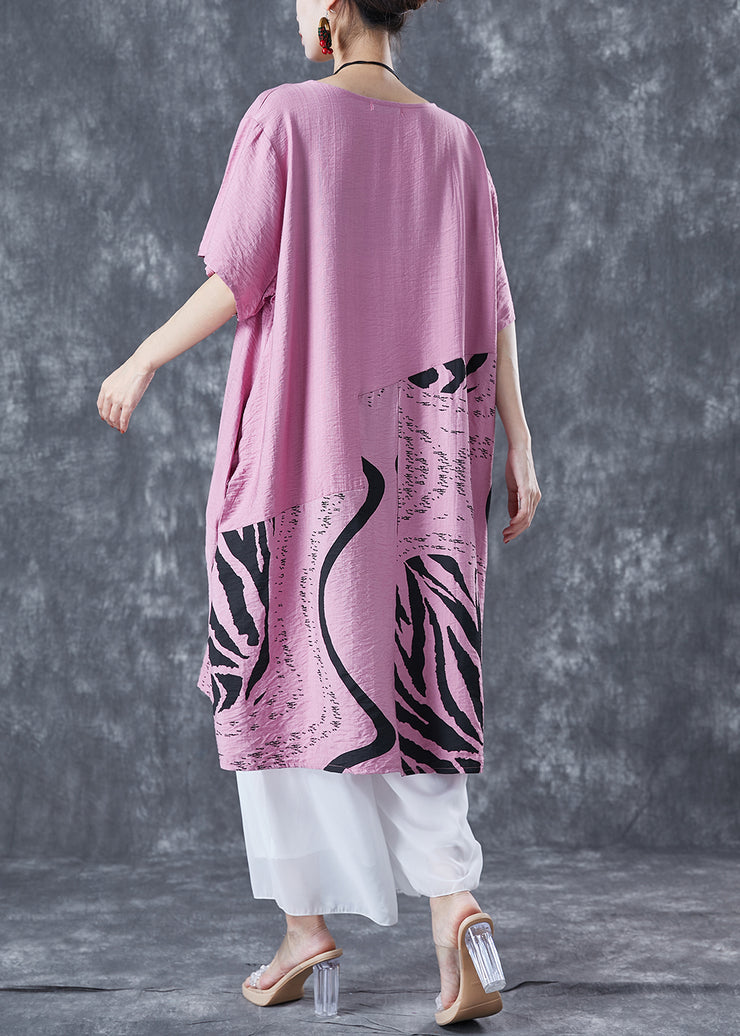 Diy Pink Oversized Print Cotton Maxi Dress Summer