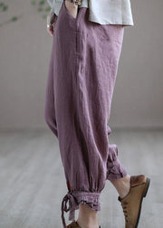 Diy Purple Casual Embroideried Summer Harem Linen Pants - SooLinen