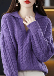 Diy Purple Peter Pan Collar Thick Wool Cable Knit Pullover Winter