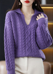 Diy Purple Peter Pan Collar Thick Wool Cable Knit Pullover Winter