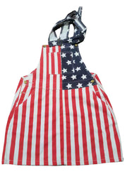 Diy Red Blue Pocket Striped Patchwork Independence Day Print Cotton Strap Dress Summer