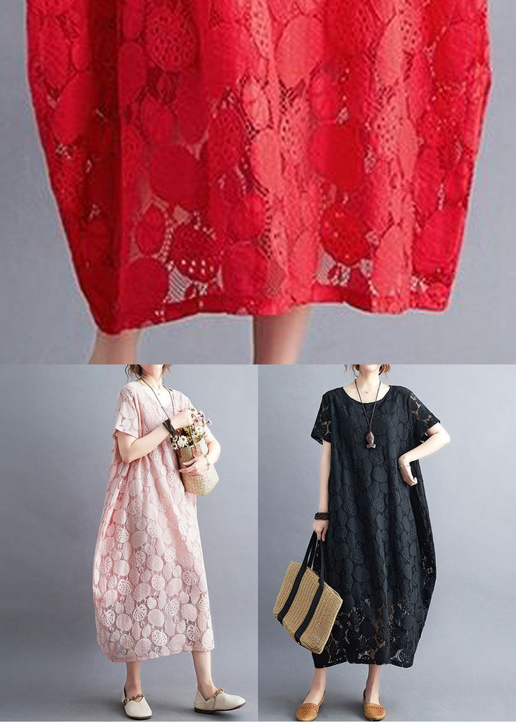 Diy Red Oversized Hollow Out Lace Long Dress Summer